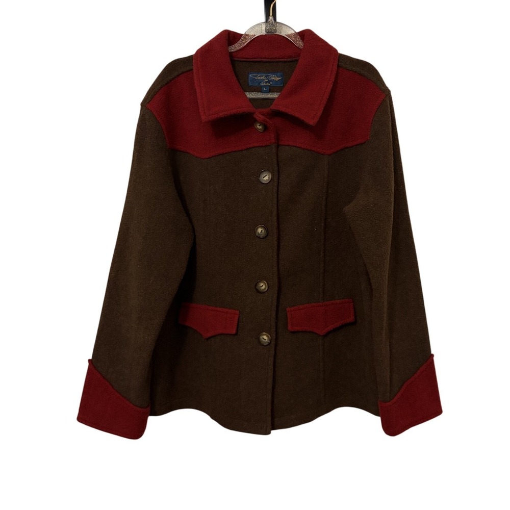 Vintage Fleece Cabincore Colorblock Jacket Womens L Granola Rustic Retro 70s
